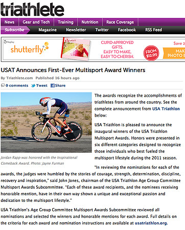 Jordan Rapp: Inspirational Comeback Award, Triathlete Magazine
