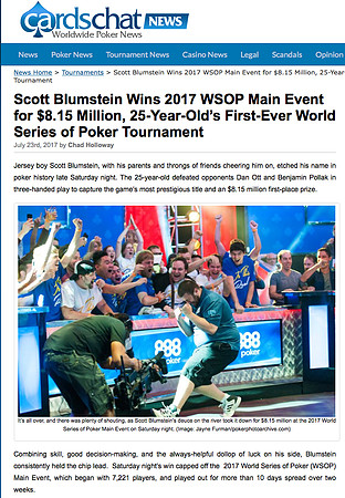Scott Blumstein wins 2017 WSOP Main Event